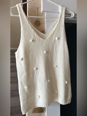 Ivory Pom-Pom Knit Tank